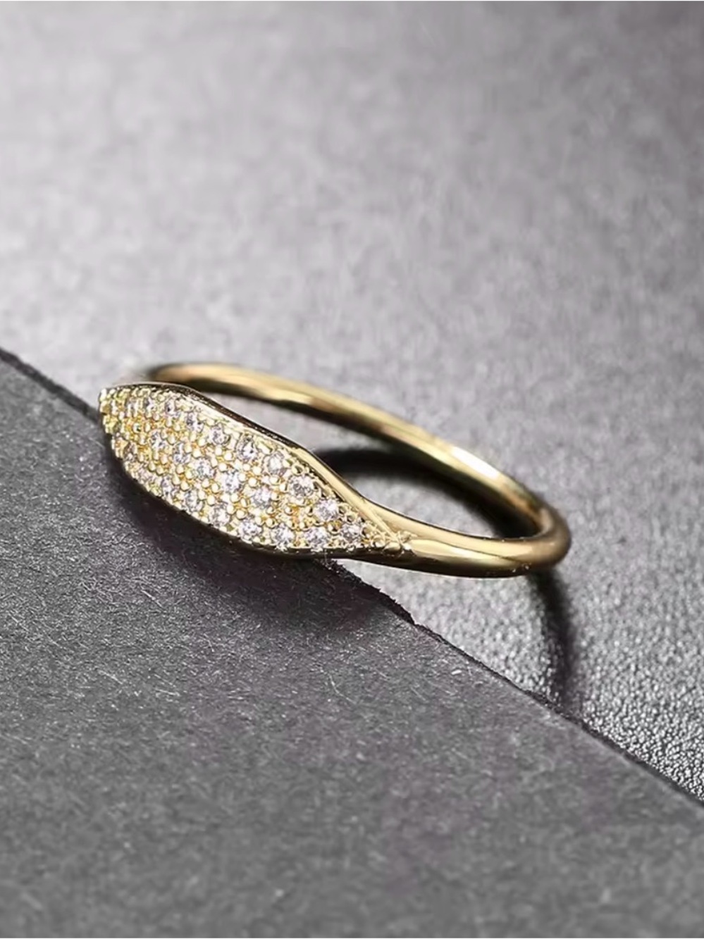 Gold Pavé Microstone  Ring - Elegant Yellow Gold Tone - Picture 3 of 5